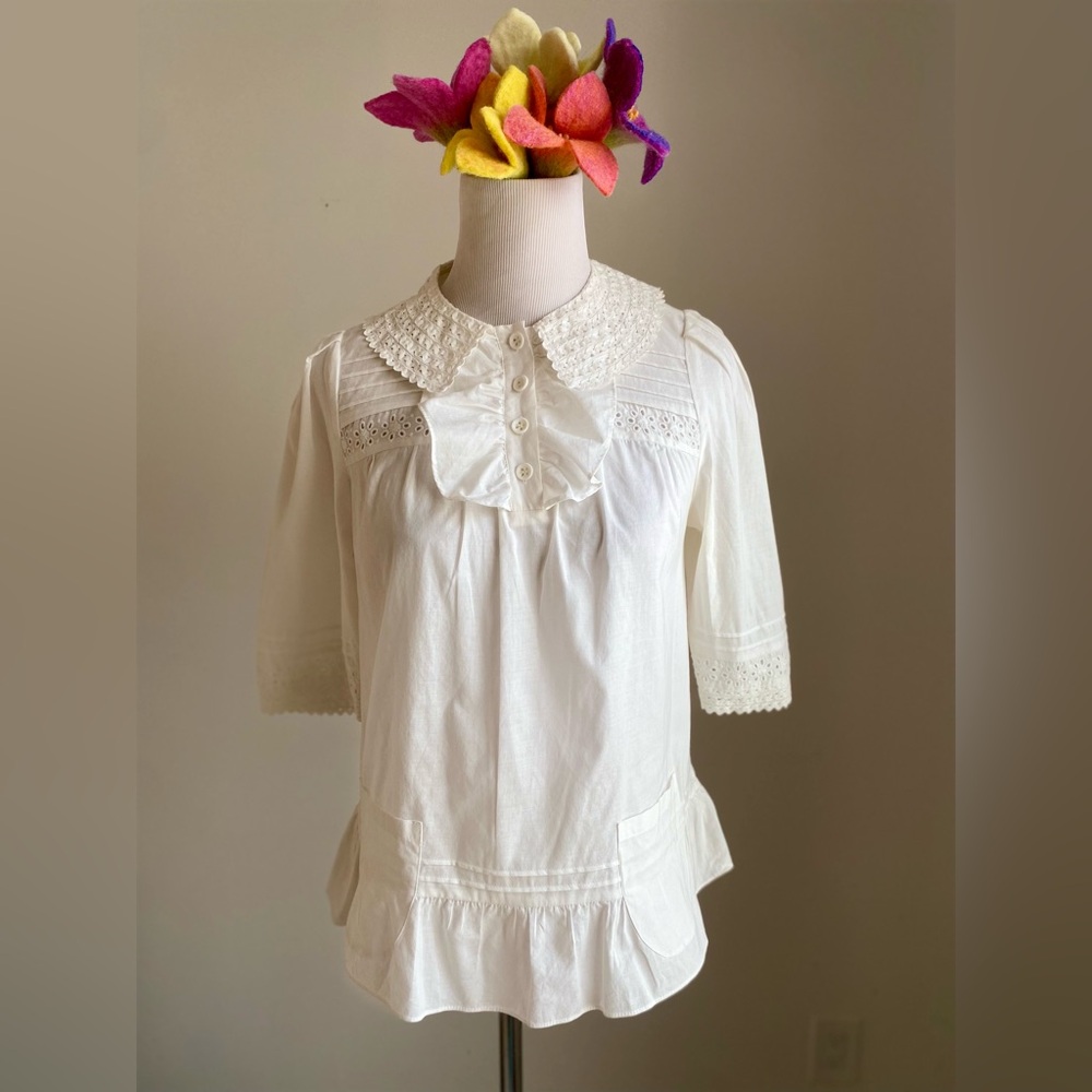 See By Chloe chic white blouse with puff sleeves pockets and elegant details